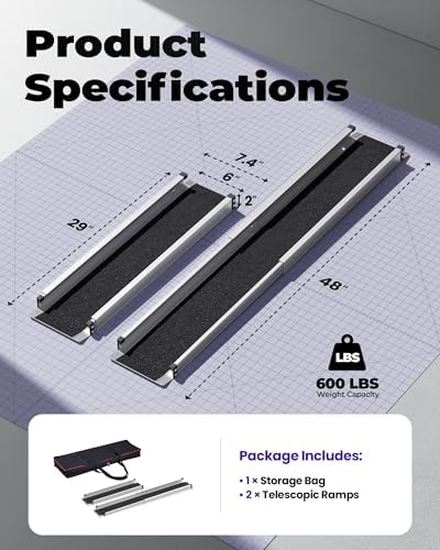Adjustable Wheelchair Ramp 7FT Telescoping Portable Wheelchair Ramps for Steps Ramps for Wheelchair for Home with Storage Bag Aluminum Non-Skid Ramps 84" L x 7.4" W 600lbs Capacity (2 Pack)