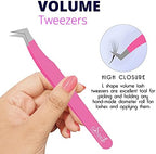SIVOTE Volume Lash Tweezers for Eyelash Extensions – Professional Stainless Steel Straight & Curved Tips – Precision Lash Extension Tweezers Set for Volume & Classic Lashes (Pack of 3, Pink)