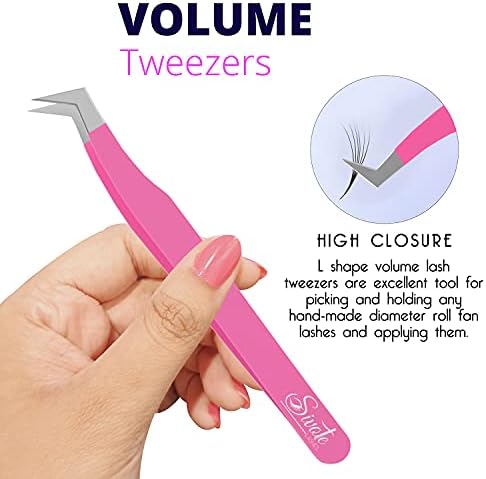 SIVOTE Volume Lash Tweezers for Eyelash Extensions – Professional Stainless Steel Straight & Curved Tips – Precision Lash Extension Tweezers Set for Volume & Classic Lashes (Pack of 3, Pink)