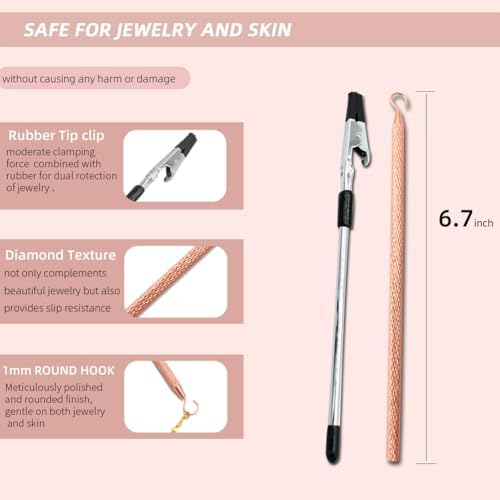 2 Pcs Bracelet Helper Tool Hook, Bracelet Helper to Put on Yourself, Wearing Tool Aid Assistance for Necklace Watch Clasps Zippers Crafts Adjustment(Silver and Rose Gold)