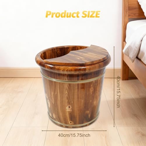 Wood Foot Bath Bucket, Portable Pedicure Bowl Soaking Tub Feet Massage Barrel Solid Wood Round Sauna Feet Basin Footbath Barrel with Massage Beads Plate and Lid for Home Spas Bath Centers