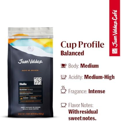 Juan Valdez Huila Whole Bean Coffee | 100% Colombian Coffee | Single Origin with Notes of Ripe Orange & Caramel | 16 oz / 454 gr