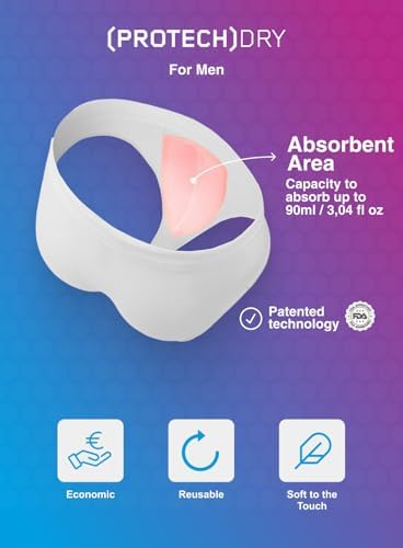 PROTECHDRY - Washable & Reusable Urinary Incontinence Cotton Brief Underwear for Men, with Front Absorbent Area White XX-Large