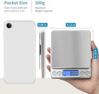 Toprime Digital Gram Scale 500g 0.01g Food Scale High Precision Kitchen Scale Multifunctional Stainless Steel Pocket Scale with Back-Lit LCD Display Tare PCS Features Silver