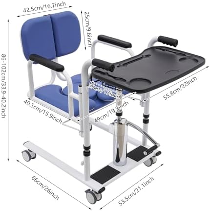 330.7lbs Hydraulic Patient Lift Chair, 180° Split Seat Nursing Transfer Chair Lift Chair with Detachable Seat Cushion and Portable Potty for Hospitals Elderly/Disabled, Adjustable Heigh (blue)