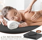 4 Sets Microfiber Massage Table Sheets Set 3 Piece Set Includes Premium Massage Table Cover Fitted Sheet and Fitted Face Rest Cover (Black)