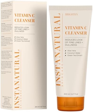 InstaNatural Vitamin C Cleanser | All Natural Face Wash, Brightens Skin, Good for Uneven Texture, USA Made with Coconut Water and Aloe Vera, 6.7 FL Oz