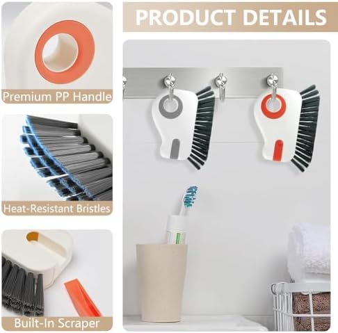 2 in 1 Groove Cleaning Brush, Window Track Cleaning Tools, Multifunction Window Track Cleaner with Hard Bristle and Hidden Scraper, Crevice Brush for Sliding Door Track, Window Seal, Sill (Max)