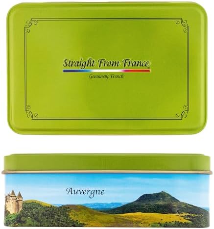 Straight from France Genuinely French, Assorted Mini French Fruit Jellies (Pates de Fruit), 5 Flavors in Auvergne Themed Candy Gift Tin 7 Oz