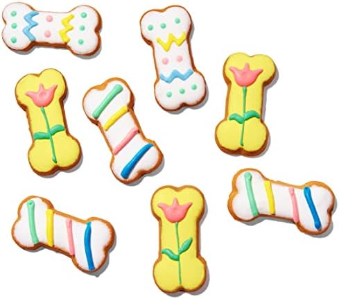 Thoughtfully Pets, Gourmet Dog Cookie Gift Set, Peanut Butter Flavored Crunchy Dog Treats in Bone Shape with Easter Spring Designs, Set of 8