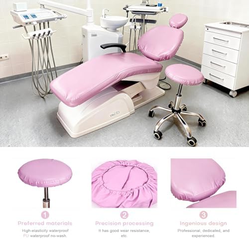5Pcs Dental Chair Covers Set - Waterproof & Non-Slip PU Leather Elastic Full Covers with Foot, Seat, Headrest & Backrest Protectors for Dental Clinic Chairs(Pink)