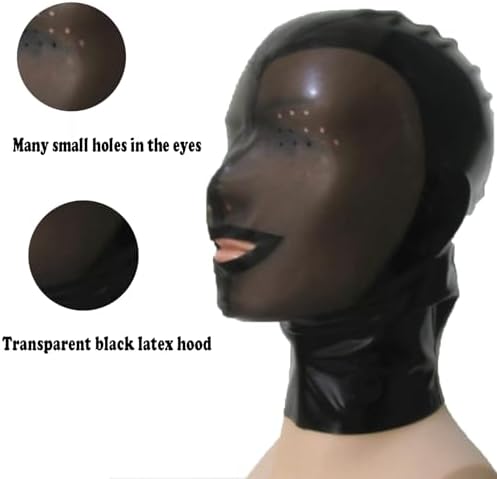 ABWL Black Latex Hood mask for Women,Rubber Hood Face Transparent Black with Back Zipper for Novelty Latex Club Costumes