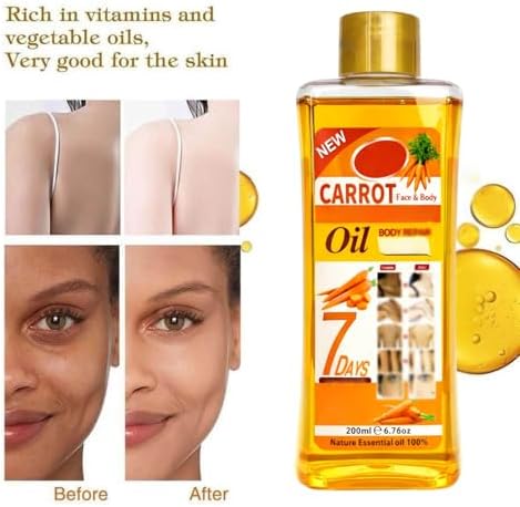 Carrot Oil for Massage and Skin Moisturizing, Lightweight Hydrating Body Oil for Dry Skin, Spa Body Care Oil with Carrot Extract, 200ml / 6.76 fl oz