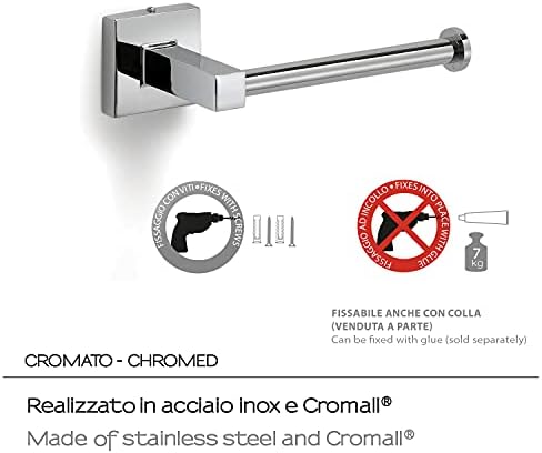 Gedy G-Pukhet Toilet Roll Holder, Chrome, Components Made of Stainless Steel and Cromall, 2 Year Warranty, Measures 21.5 x 15.2 x 6.8 cm, R&D Design