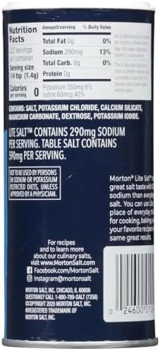 Morton Lite Salt, 11 Ounce Canister (Pack of 12)