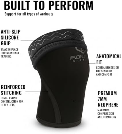 Iron Bull Strength Knee Sleeves 7mm (1 Pair) - Compression Brace & Knee Sleeve For Weightlifting, Powerlifting & Cross Training - Knee Support for Squats - Men & Women