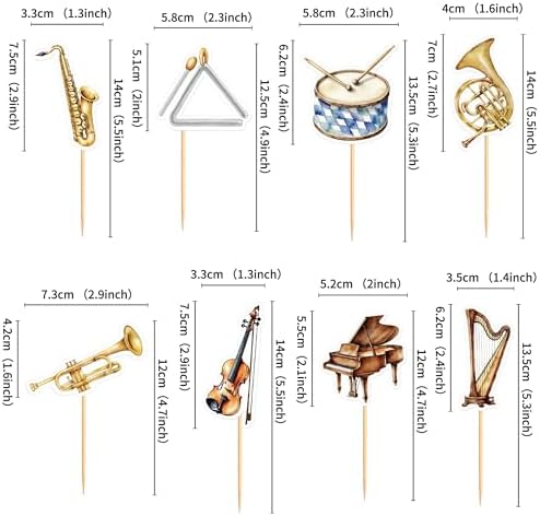 32Pcs Musical Instruments Cupcake Topper Horn Harp Saxohpone Violin Cupcake Picks Orchestral Food Picks for Musician Birthday Cupcake Decoration Orchestral Music Party Supplies
