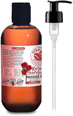 Rose and Geranium Massage Oil Without Mineral Oil. 8 oz. Full Body Massage Therapy. Soothes Body and Mind. Made with Olive Oil, Sesame Oil, Sunflower Oil, Aloe Vera, Geranium Oil, Rose Oil.