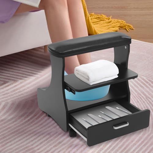 Pedicure Foot Rest, Manicure Foot Rest w/Wheels, Home Beauty Footrest Pedicure Foot Bath Stool, Portable Foot Bath Spa Cart Nail Foot Rest Stand Foot Massage Station Footrest Salon Supplies (Black1)