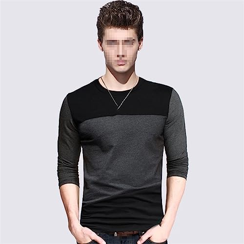 Men Long Sleeve Casual Slim Basic T-Shirts Cotton Panelled O-Neck Bottoming Pullover Tops
