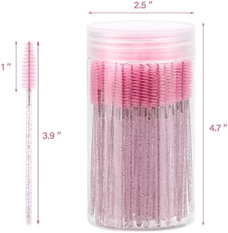 100 Pcs Disposable Mascara Wands, Crystal Eyebrow Spoolies Brush for Eyelash Extensions, Pink Lash Brushes with Container