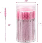 100 Pcs Disposable Mascara Wands, Crystal Eyebrow Spoolies Brush for Eyelash Extensions, Pink Lash Brushes with Container