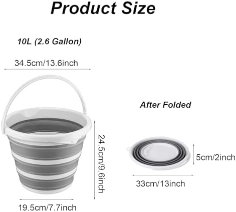 Collapsible Bucket 2.6 Gallon 10L Water Bucket for Cleaning Foldable Portable Plastic Mop Bucket with Handles Indoor Household Outdoor Car Wash Camping Fishing