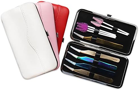 Small Tweezers Case for Eyelash Extensions, PU Leather Empty Tweezers Storage Bag, Portable Travel Case for Eyelash Grafting Extension Makeup Tools Scissors Lash Brush (Red)