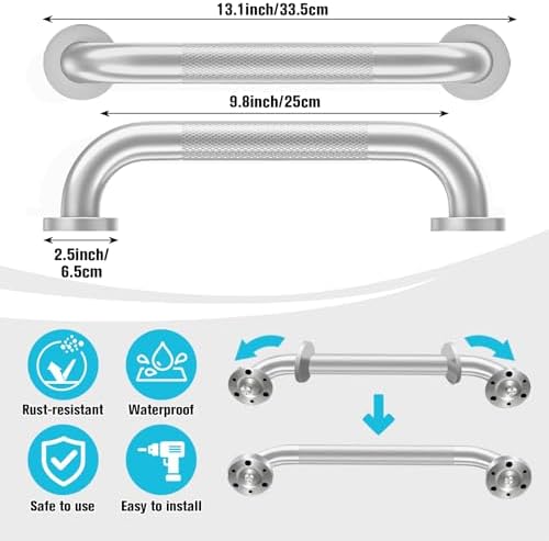 12 Inch Shower Grab Bars for Seniors 2 Pack Stainless Steel Knurled Non Slip Safety Bars for Showers and Walls, Fall Prevention and Handicap Support, Daily Balance Assistive Gifts for Elderly