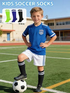 Glooarm 3 Pairs Kids Soccer Socks Baseball Uniform Striped Knee High Socks Cotton World Cup for Boys Girls 3-12 Years Old