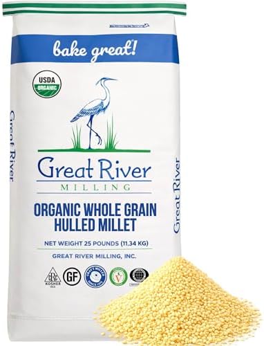 Great River Milling Organic Hulled Millet | Whole Grain Ancient Grain | Gluten-Free, High-Fiber Superfood | Non-GMO, Kosher Certified | Ideal for Salads, Porridge & Baking | 25 Lb (Pack of 1)