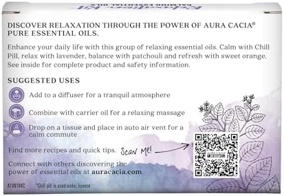 Aura Cacia Essential Oil Relaxation Kit, 4-Pack, Lavender, Patchouli, Sweet Orange, Chill Pill