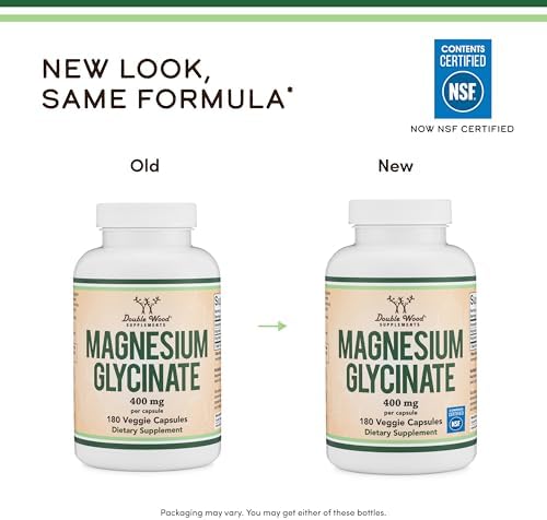 Magnesium Glycinate 400mg | 180 Capsules | Sleep, Muscle, & Heart Support | Vegan, Third Party Tested, Gluten Free, Non-GMO, by Double Wood Supplements