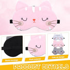 3 Pieces Cute Cat Sleep Mask, Cute Cat Eye Mask for Sleeping Cartoon Animal Sleeping Blindfold Eyes Cover Funny Animal Cats Sleepings Masks Lightweight Kawaii Eyemask for Women Men Kids