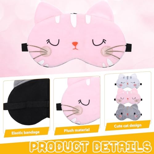 3 Pieces Cute Cat Sleep Mask, Cute Cat Eye Mask for Sleeping Cartoon Animal Sleeping Blindfold Eyes Cover Funny Animal Cats Sleepings Masks Lightweight Kawaii Eyemask for Women Men Kids