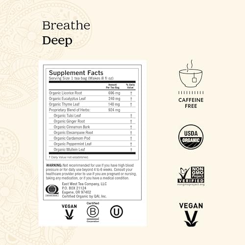 Yogi Tea Breathe Deep Tea - 16 Tea Bags per Pack (4 Packs) - Organic Respiratory Tea - Supports Respiratory Health - Includes Licorice Root, Eucalyptus Leaf, Ginger Root & Cinnamon Bark