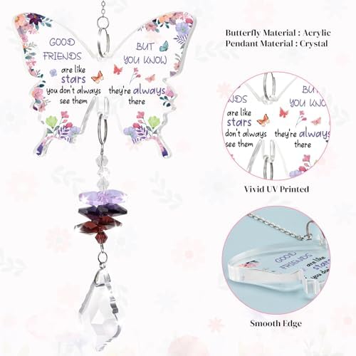 Funnli Best Friend Birthday Gifts for Women Crystal Suncatcher, Mothers Day Galentines Day Gifts for Friend Women Sister, Birthday Retirement for Friends Window Hangings Home Decoration