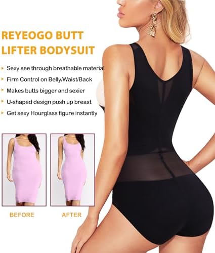 REYEOGO Shapewear Bodysuit for Women Tummy Control Butt Lifter Panty Hi-Waist Trainer Stomach Body Shaper Slimming Girdles