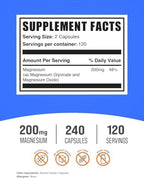 BulkSupplements.com Magnesium Glycinate Capsules - Magnesium Supplement, Magnesium Glycinate 200mg - Gluten Free, 2 Capsules per Serving, 240 Count (Pack of 1)