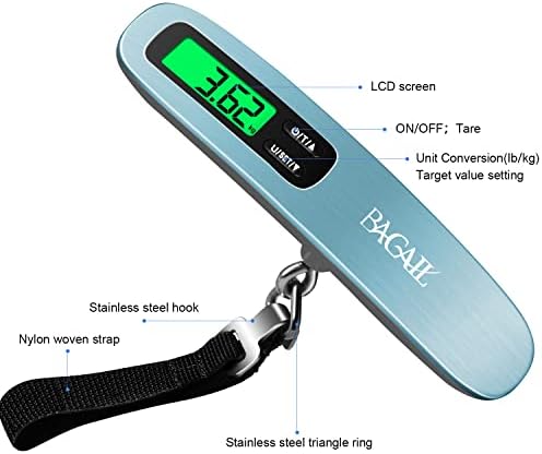 BAGAIL Digital Luggage Scale, 110lbs Hanging Baggage Scale with Backlit LCD Display, Portable Suitcase Weighing Scale, Travel Luggage Weight Scale with Hook, Strong Straps for Travelers