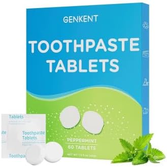 GENKENT Toothpaste Tablets, Fluoride & Plastic Free Chewable Toothpaste Tabs, Eco & Travel Friendly (60 Count)