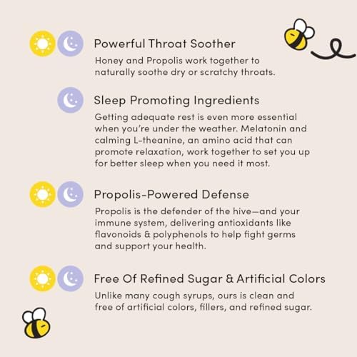 Beekeeper's Naturals Kids Honey Cough Syrup – Day & Night Value Pack – Immune Support with Elderberry, Vitamin C, D, Propolis & Raw Honey – Soothing, Clean Ingredients – Two Pack, 2 x 4 fl oz