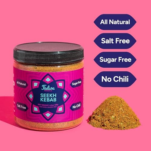 Fadwa Masala Seekh Kebab Spice Mix - 4.5 oz Jar, Salt & Sugar Free, Non-Spicy Authentic Desi Spices for Pakistani & Indian Cooking, Curry, Garam Masala - No Artificial Ingredients - Gluten Free