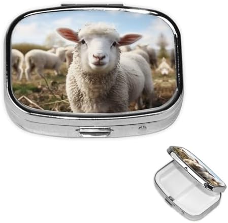 Square Round Pill Case Cute Sheep Lamb Pill Box Daily 2 Compartment Travel Pill Container for Pocket Purse Portable Medicine Cod Liver Oil Storage Box 2 Times a Day Pill Organizer