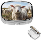 Square Round Pill Case Cute Sheep Lamb Pill Box Daily 2 Compartment Travel Pill Container for Pocket Purse Portable Medicine Cod Liver Oil Storage Box 2 Times a Day Pill Organizer