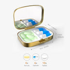 Small Pill Box Pill Case with Mirror Retro Pocket 2 Compartment Pill Holder for Purse or Pocket Bronze Portable Medicine Vitamin Container Fish Oil and Supplement Storage BPA-Free(Marble Butterfly)