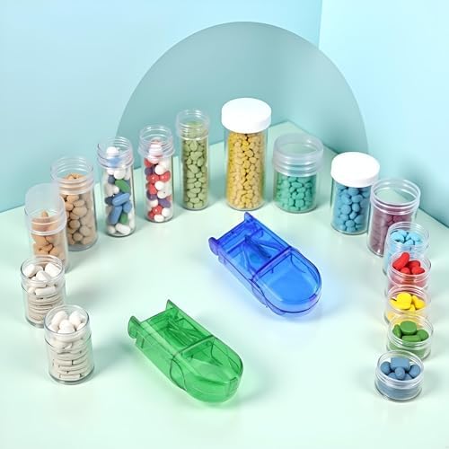 2 Pcs Pill Cutter Splitter, Cuts Pills for Small and Tiny Pills Tablet Splitter with Guard Pill Cutter and Crusher Cuts for Cutting Small or Large in Half Daily Medicine Organizer