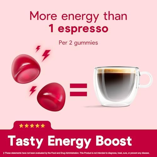 Energy Bytes Daily Energy Gummies – Fast Acting Energy Chews with Caffeine & Vitamins B3 B6 B12 A & D – Stay Focused and Energised Through Your Day – 60 Bytes