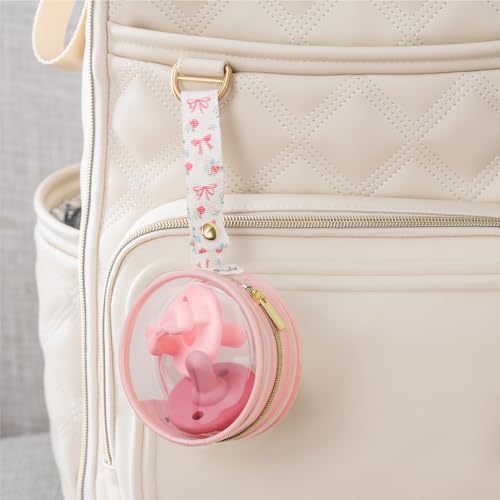 Itzy Ritzy Clear Pacifier Case with Clip Strap – Holds 2 Pacifiers – Portable Baby Pacifier Holder for Diaper Bag, Stroller & Travel Bag (Bow)