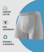 YESWEL Men's Incontinence Underwear, Leak Proof Washable Reusable Cotton Boxer Brief, Heavy Flow Bladder Leak 3 Pack (Grey, XXX-Large)
